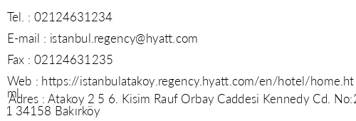 Hyatt Regency stanbul Ataky telefon numaralar, faks, e-mail, posta adresi ve iletiim bilgileri